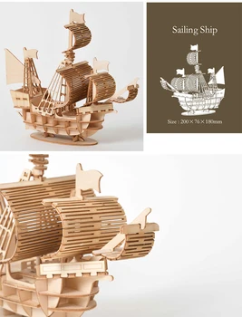 Laserskæring DIY-sejlskib Legetøj 3D Træ-Puslespil Legetøj Samling Model Træ Håndværk Kits Bruser Dekoration til Børn