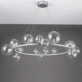 LED Art Deco Glas Bobler Runde Sorte Sølv Lysekrone Suspension Armatur Lampen Til stuen