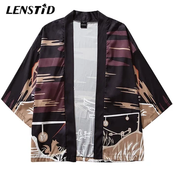 LENSTID 2020 Harajuku Hip Hop Mænd Streetwear Wolf vindjakke Japansk Kimono Sommeren Tynd Kjole Japan Style Street Wear Jakker
