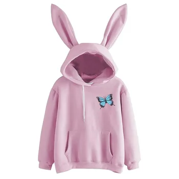 Longsleeve Bunny Ører Hoodie Mode Fashionable Sweatshirt Kvinder Overdimensionerede Falde Animationsfilm Hættetrøjer Pink Broderi Dejlige Hoody 2020
