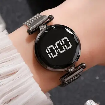 Luksus Kvinder Mangnet Led Watch Mode Damer Digital armbåndsur Casual Kvindelige Elektronisk Ur Ur til Kvinder Se Reloj Mujer