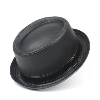 Læder Mænd Balck Pork Pie Hat Til Far Fedora Hat Fasgion Herre, Fladskærms-Bowler Porkpie Top Hat Størrelse S M L XL