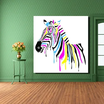 Lærred Maleri Stue Home Decor 1 Stykke Farverige Abstrakte Blomst Zebraer Billeder Væg Kunst, Akvarel Dyr Plakat