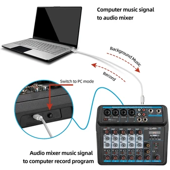 M-6 Bærbare Mini Mixer o DJ Console med lydkort, USB, 48V Phantom Power til PC Optagelse Sang Webcast Party(US-Stik)