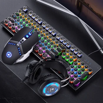 Mekanisk Gaming LED-Kabelbaseret Tastatur og Mus Combo med Emitting Karakter 3200DPI USB-Mus Mms Nøgler Rainbow Baggrundsbelysning