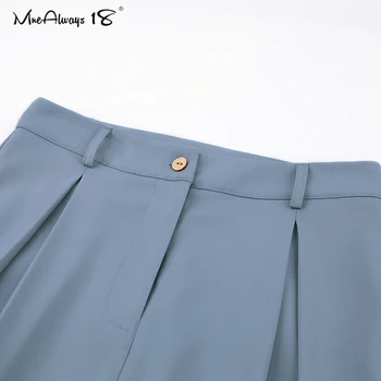 Mnealways18 Vintage Almindelig Blå 2 Delt Sæt Kvindelige Løs-Shirts Og Bred Ben Bukser Kontor Arbejde, Der Passer Til Bukser Sæt Kvindelige Foråret