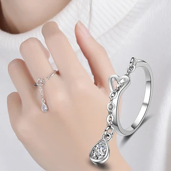 Mode AAA Zircon Dråber Vedhæng Kæde Ringe 925 Sterling Sølv Justerbar Ring For Kvinder&Pige Smykker Gave