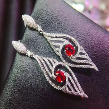 Mode ruby sølv øreringe til aften part 3 mm * 5 mm pære skåret rubin øreringe af 925 sterling sølv ruby smykker