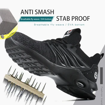 Mode sikkerhedssko mænds flyve vævet mesh åndbar letvægts sport casual anti-smashing og anti-piercing arbejde sko