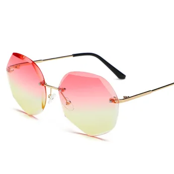 Mode Uindfattede Gradient Solbriller Kvinder Brand Designer Nuancer Skære Linse Metal Rammer Vintage solbriller oculos de sol