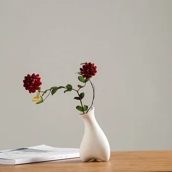 Moderne Hvid Keramik Vase Kinesisk Stil, Enkel Designet Keramik Og Porcelæn Vaser For Kunstige Blomster Dekorative Figurer