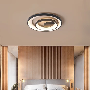 Moderne Led-Rund Ring Lysekrone med Fjernbetjening Dæmpbar Lampe Sort Loft lamper til Stue Køkken Soveværelse