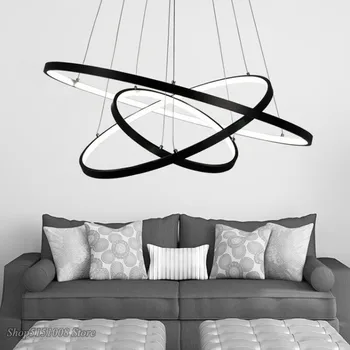 Moderne LED-Vedhæng lys til opholds-spisestue hvid golden sort Cirkel Ringe aluminium krop pendel hjem indretning og inventar