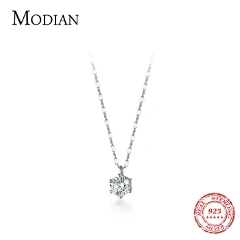 Modian Fashion Bryllup Mousserende AAA Zircon Klassiske 925 Sterling Sølv Geometriske Halskæde til Kvinder Fine Smykker Bijoux