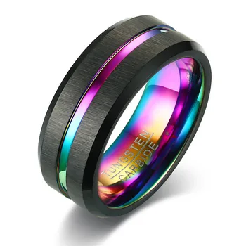 Modyle 2020 Nye Sort Børstet Tungsten Ring For Mænd Bryllup Bands Som Rainbow Kulfiber Smykker
