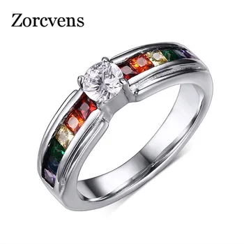 Modyle Mænd og Kvinder Regnbue Ringen Zircon Østrigske Krystal Rainbow Gay Pride Ring Fine Smykker