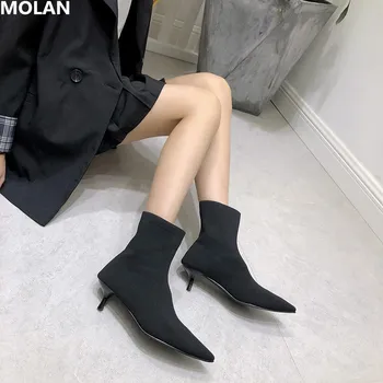 MOLAN Brand Design 2020 Mode Sexy Kitten Heels Stretch Kvinder Ankel Støvler Socofy Slank Sok koreanske Sko Chelsea-Støvletter