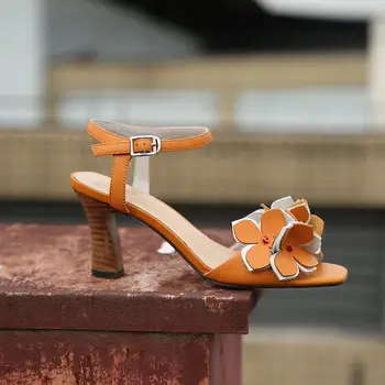 MORAZORA 2020 Ny Ægte læder Sko kvinde sommer sko blomster spænde høje hæle sandaler kvinder, damer party bryllup sko