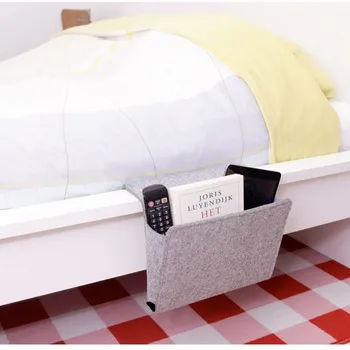 Multifunktionelle følte seng, sofa rack opbevaring boks magasinet smart phone remote control opbevaringspose lomme