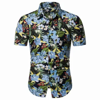 Mænd Hawaii-Skjorter 2021 Nye Sommer Mode Casual Print Korte Ærmer Blomst Retro Shirt Fest Elegant Camisa Masculina