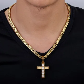 Mænd ' s Cross Halskæde Guld Sort Rustfrit Stål Byzantinske Kæde Mandlige Smykker Dropshipping Gaver til Mænd KPM86