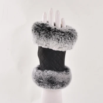 Mænds ægte læder handsker vinter mode rigtige rex kaninpels fåreskind halv finger handsker