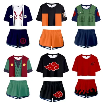 Naruto Akatsuki Kakashi Cosplay To delt Sæt Shirt Shorts til Kvinder Navlen T-Shirt + Shorts, der Passer sportstøjet
