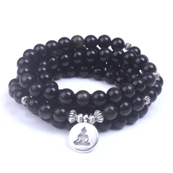 Naturlige Guld Obsidian Sten Yoga Balancing Reiki Healing Lucky Charm Bracelet Meditation Elastisk Armbånd Mala Dropshipping