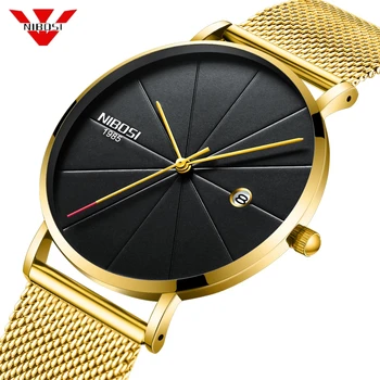 NIBOSI Ultra Tynd Guld Black Watch Mænd Montre Herre Ure Top Mærke Luksus Quartz Ure Relogio Masculino Business Armbåndsur