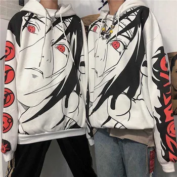 NiceMix Harajuku Gotiske Anime Naruto Hættetrøjer Kvinder Sasuke og Itachi Lignedede Print hættetrøjer Afslappet varm pullover hooded sweatshirt