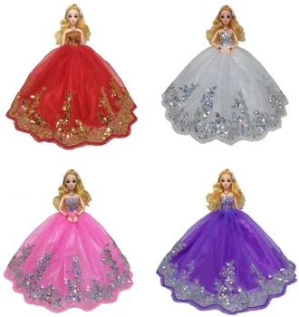 NK Et Sæt Nyeste Mode Dukke Brudekjole med Masser af Guld Pailletter Fit For Barbie Dukke Børn, Gave, Fødselsdag Dress JJ