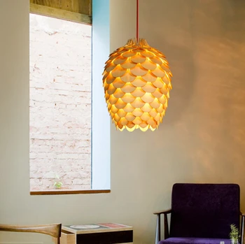 Nordisk Chiba Pinealkirtlen pendel lampe i loftet Enkel træflis Pine cone hængende lampe indendørs Træ-moderne pendellampe