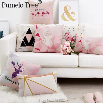 Nordisk Flamingo Pink pudebetræk Hjorte Geometriske Dekorative pudebetræk Print-linned, pude tilfælde Cojines Decorativos Para Sofa