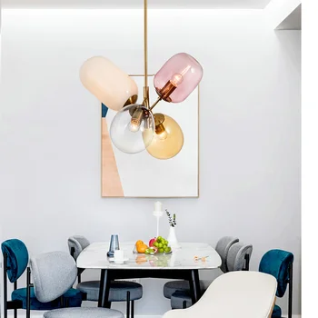 Nordisk vedhæng Lys Postmoderne Farverige Glas Hængende Lamper Til Stue, Soveværelse, Spisestue Home Decor E27 Led Hanglamp