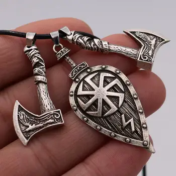 Nostalgi Slavisk Kolovrat Skjold, Sværd Og Økse Odin Raven Wolf Amulet Viking Halskæde Wicca Hedenske Smykker
