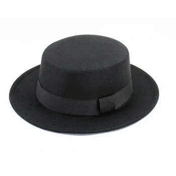 Ny Klassisk Flad Top Hat Til Kvinder Følte Wide Brim Fedora Hat Laday Prok Pie Chapeu De Feltro Bowler Gambler Top Hat 2020