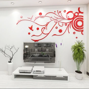 Nye ankomst Romantiske Blomst Acryl Spejl Wall Stickers TV væg Kunst, Blomst vin DIY indretning mærkat Stue Home decor