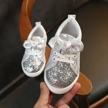 Nye Baby Piger Sko Casual Børn Anti-Slip Pailletter Sløjfeknude Design Sko Børn Sneakers Til Barn Bløde Såler Walking Sko
