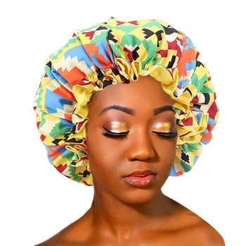 Nye Ekstra Store Satin Foret Bonnet Kvinder Afrikanske Mønster Print Stof Ankara Cap Nats Søvn Hat Damer Turban Pige Hovedbeklædning