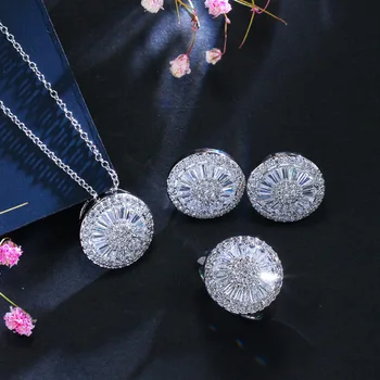 Nye Luksus Halskæde Sæt Mode Bryllup Smykker Sæt Krystal Runde Cubic Zirconia Halskæde Til Kvinder Øreringe 2020