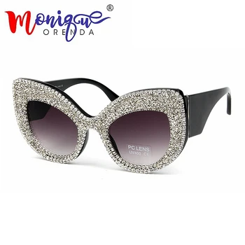 Nye Oversize Cat Eye Solbriller Kvinder Brand Designer Luksus Rhinestone Sort Briller Mænd Vintage Frame Acetat Solbriller