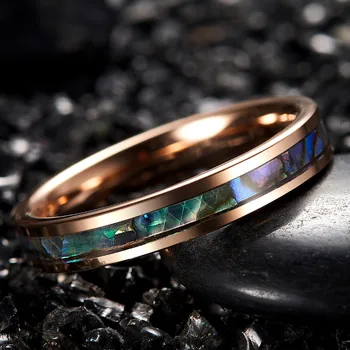 Nye Smarte Desgin Bryllup Band Mode Mænds Ringe, 4MM Bred Rose Guld Indlagt abaloneskal Wolfram Stål Ring