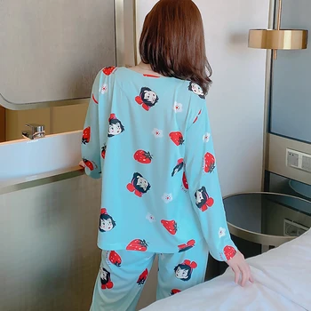 Nye WAVMIT langærmet Pyjamas Polyester sætter Kvinder og Nattøj 2stk Nattøj til Kvinder Nattøj Sæt Lange Bukser, Pyjamas for Kvinder