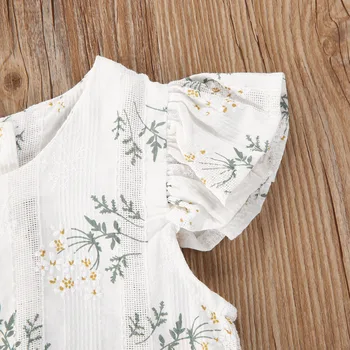 Nyfødte Baby Piger Tøj Sæt Blomster Flæsekanter Romper Hovedbøjle Outfits Sæt Bomuld Heldragt, Hvid Sparkedragt Buksedragt