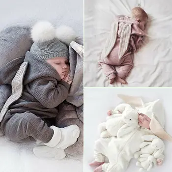 Nyfødte Spædbarn Baby Dreng Pige Kanin øre Hætteklædte Romper Buksedragt Tøj Tøj
