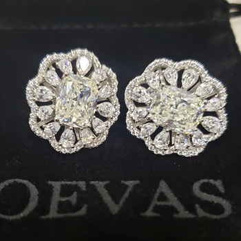 OEVAS 925 Sterling Sølv 19.8*21,6 mm Store Stud Øreringe Til Kvinder, Mousserende High Carbon Diamant Bryllup Brude Fine Smykker