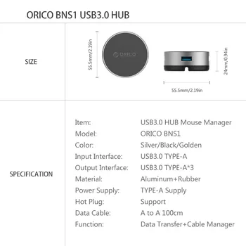 ORICO USB-HUB Aluminium 3 Port USB3.0 Cirkulære HUB med Musen Kabel Management USB-Splitter til iMac-Computer Laptop Tilbehør