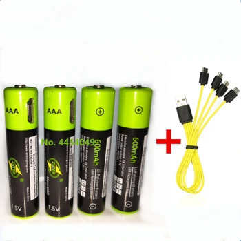 Original ZNTER 1,5 V AAA genopladelige batteri USB-600mAh genopladeligt lithium-polymer-batteri hurtig opladning via Mikro-USB-kabel
