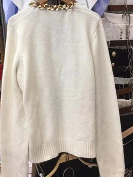 Overdrevne mode 19 efterår og vinter show tunge håndværk hånd-syet metal kæde store runde hals pullover sweater top