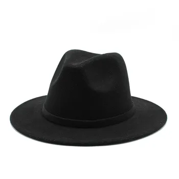 OZyc Tendens Mænd Kvinder Wide Brim Hvid Uld Filt Jazz Fedora Hatte Retro Stil Solid Farve Panama Hat Trilby Part Formelle Hat 61 CM